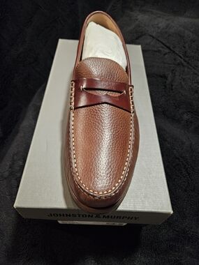 Johnston & Murphy Chestnut Brown Pebbled Leather Penny Loafers